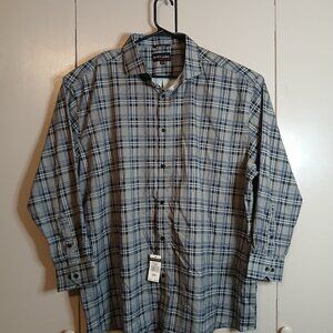 NWT. Black Label Men's 2XL Gray/Black Plaid Long Sleeve Shirt (0312A4)